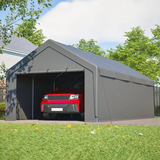 Carport acier galvanisé gris 396 x 762 cm abri voiture bateau étanche modulable - ComfortXL Outdoor Living