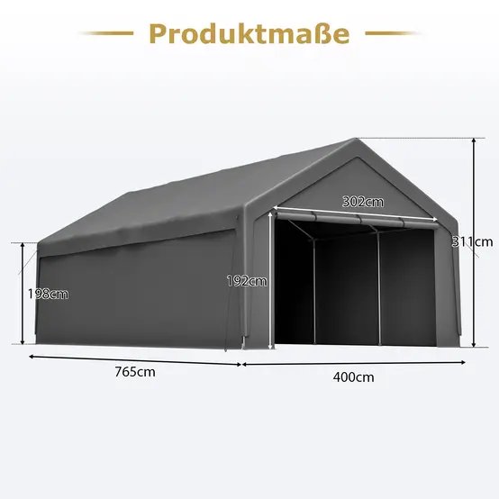 Carport acier galvanisé gris 396 x 762 cm abri voiture bateau étanche modulable - ComfortXL Outdoor Living photo 2