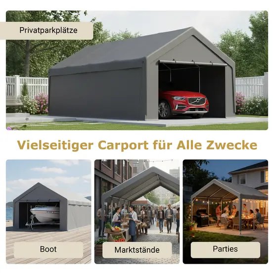 Carport acier galvanisé gris 396 x 762 cm abri voiture bateau étanche modulable - ComfortXL Outdoor Living photo 3