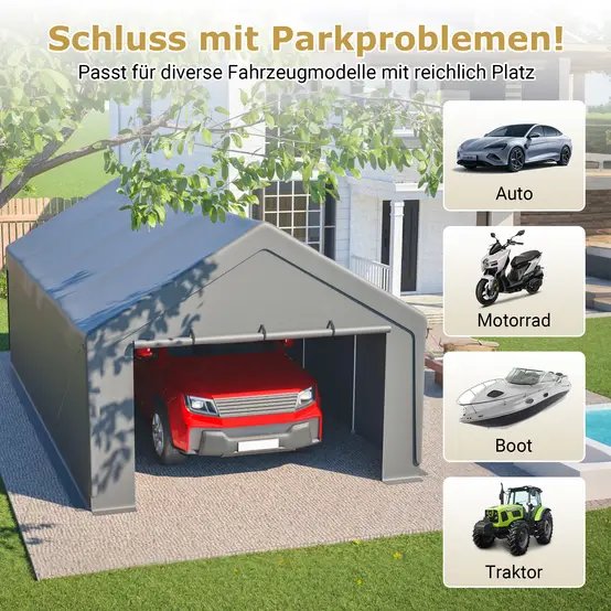 Carport acier galvanisé gris 396 x 762 cm abri voiture bateau étanche modulable - ComfortXL Outdoor Living photo 4