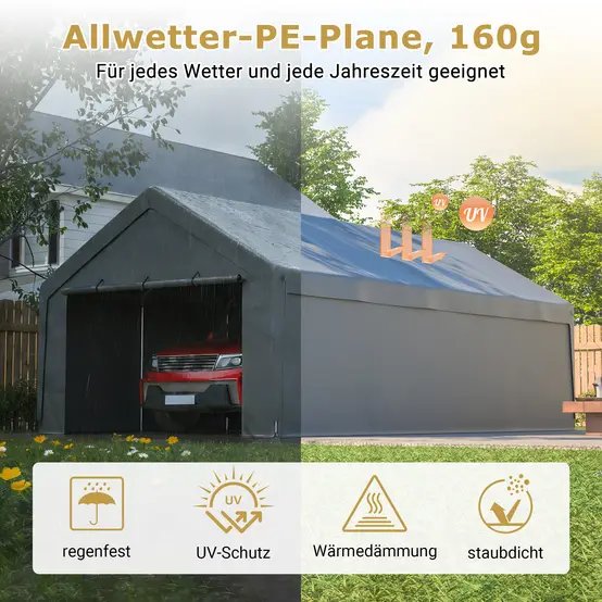 Carport acier galvanisé gris 396 x 762 cm abri voiture bateau étanche modulable - ComfortXL Outdoor Living photo 5