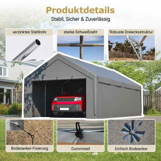 Carport acier galvanisé gris 396 x 762 cm abri voiture bateau étanche modulable - ComfortXL Outdoor Living photo 6