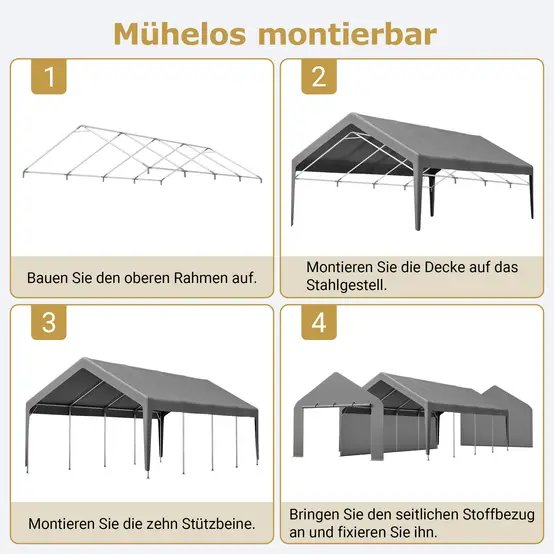 Carport acier galvanisé gris 396 x 762 cm abri voiture bateau étanche modulable - ComfortXL Outdoor Living photo 7