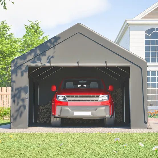 Carport acier galvanisé gris 396 x 762 cm abri voiture bateau étanche modulable - ComfortXL Outdoor Living photo 8