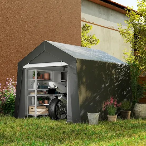 Garage tente PE 3 x 3 m gris foncé abri extérieur étanche pour moto et matériel - ComfortXL Outdoor Living photo 3