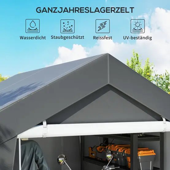 Garage tente PE 3 x 3 m gris foncé abri extérieur étanche pour moto et matériel - ComfortXL Outdoor Living photo 6