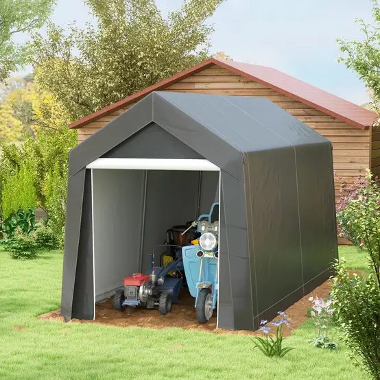 Tente garage PE gris 210 x 360 x 235 cm pour moto tondeuse avec fenêtre ventilée - ComfortXL Outdoor Living photo 3