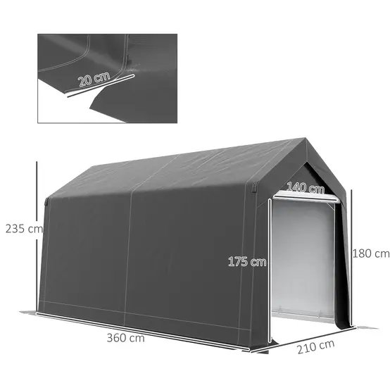 Tente garage PE gris 210 x 360 x 235 cm pour moto tondeuse avec fenêtre ventilée - ComfortXL Outdoor Living photo 5
