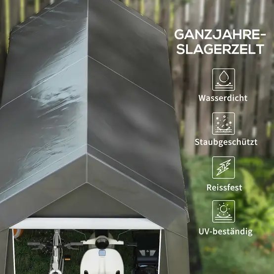 Tente garage PE gris 210 x 360 x 235 cm pour moto tondeuse avec fenêtre ventilée - ComfortXL Outdoor Living photo 6