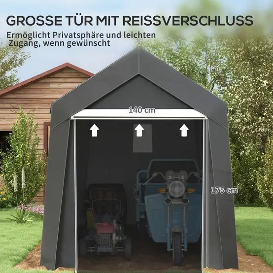 Tente garage PE gris 210 x 360 x 235 cm pour moto tondeuse avec fenêtre ventilée - ComfortXL Outdoor Living photo 8