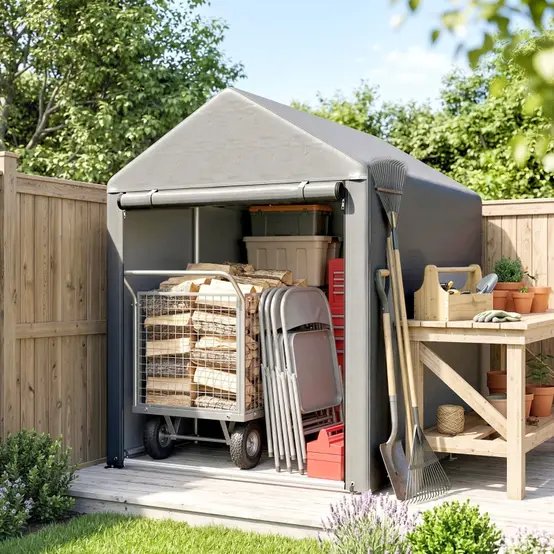 Abri de jardin toile PE acier galvanisé 120 x 179 x 165 cm gris clair rangement vélos - ComfortXL Outdoor Living photo 2
