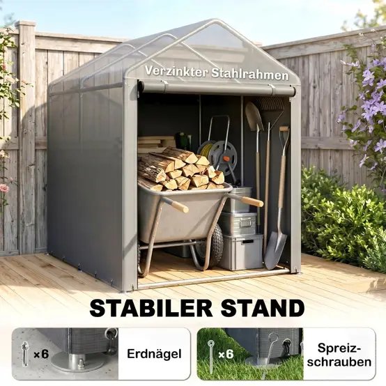 Abri de jardin toile PE acier galvanisé 120 x 179 x 165 cm gris clair rangement vélos - ComfortXL Outdoor Living photo 5