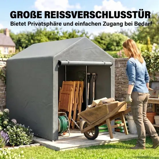 Abri de jardin toile PE acier galvanisé 120 x 179 x 165 cm gris clair rangement vélos - ComfortXL Outdoor Living photo 6